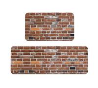 Lot de 2 tapis de cuisine antidérapants en forme de mur de briques anciennes, tapis de sol pour la maison, le bureau, la buanderie