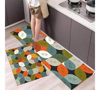 Lot de 2 Tapis de Cuisine Antidérapants et Lavables, Feuilles Abstraites Rétro Tapis de Sol Anti-Fatigue Intérêt Visuel Tapis de Passage pour Couloir, Salle à Manger, Entrée et Porte, 45x75cm+45x150cm