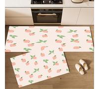 Lot de 2 Tapis de Cuisine Antidérapants Jolies Feuilles Pêcher, Tapis Fruits Dessin Animé Lavables avec 16pcs Autocollants antidérapants pour Couloir, Salle à Manger, 50×80cm+50×160cm