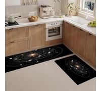 Lot De 2 Tapis De Cuisine Antidérapants Lavables Affiche Des Planètes Du Système Solaire, Ensemble Tapis De Coureur Anti-Fatigue Univers Minimaliste Pour Cuisine Évier Bureau, Noir, 44X75+44X120Cm