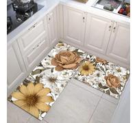 Lot De 2 Tapis De Cuisine Antidérapants Lavables Roses Peintes À La Main Sépia pour Couloir, Salle À Manger, Buanderie Entrée, 44X75Cm+44X120Cm Tapis De Anti-Fatigue Jardin Vintage