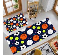 Lot De 2 Tapis De Cuisine Antidérapants Lavables Thème De Balle De Dessin Animé, Ensemble Tapis De Coureur Anti-Fatigue Ciel Étoilé Amusant Pour Cuisine Évier Bureau, Orange Bleu, 40X60+40X120Cm