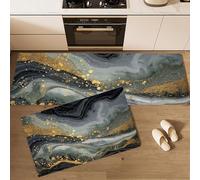 Lot de 2 Tapis de Cuisine Antidérapants Marbre Abstrait, Tapis de Cuisine Effet Feuille d'or Lavable, Absorbe l'eau et l'huile, pour Couloir, Salle à Manger, Entrée, 40x60cm+40x120cm Gris Foncé