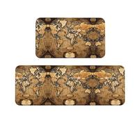 Lot de 2 tapis de cuisine antidérapants Motif carte du monde ancienne tachée pour la maison, le bureau, la buanderie