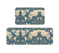 Lot de 2 tapis de cuisine antidérapants Motif carte du monde Pour la maison, le bureau, la buanderie