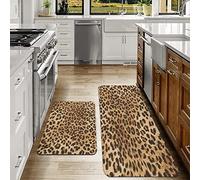Lot de 2 Tapis de Cuisine antidérapants,Motif de peau imprimé léopard d'un animal sauvage de la savane Panthère puis,Absorbe l'eau et l'huile, Résistant à la poussière Tapis de Cuisine,40x60+40x120 cm