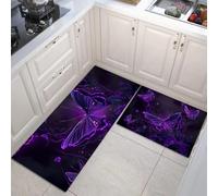Lot De 2 Tapis De Cuisine Antidérapants Papillon Fantastique Animal Mystérieux, Lavables Anti-Fatigue Résistants À l'huile pour Évier De Cuisine Buanderie (Violet Profond, 50X80Cm+50X150Cm)