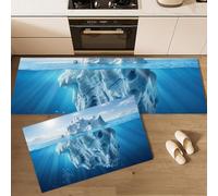 Lot De 2 Tapis De Cuisine Antidérapants Paysage Marin Réaliste | Résistant À La Poussière Tapis De Cuisine Lumière Du Soleil Icebergs Océan, Paillasson Bleu Royal Pour L'Intérieur, 50X80+50X150Cm