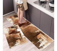 Lot de 2 Tapis de Cuisine Antidérapants Remparts De La Ville Antique Tapis de Sol de Cuisine Style Grunge Rock Anti-Fatigue Confort pour Couloir, Salle à Manger, Entrée 45x75cm+45x150cm Brun