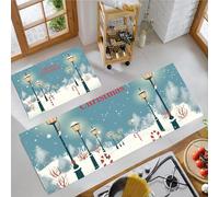 Lot de 2 Tapis de Cuisine antidérapants Réverbère Forme Canne À Sucre Tapis de Cuisine Flocons Neige Noël Anti-Fatigue pour l'intérieur, la Salle à Manger, évier, Bleu-Vert Clair, 43x75cm+43x120cm