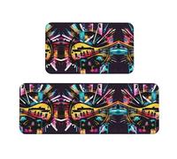 Lot de 2 tapis de cuisine antidérapants style graffiti musical, tapis de sol pour la maison, le bureau, la buanderie