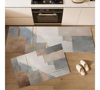 Lot de 2 Tapis de Cuisine Antidérapants Texture du Béton, Tapis de Cuisine Géométrie Abstraite Lavable, Absorbe l'eau et l'huile, pour Couloir, Salle à Manger, Entrée, 43x75cm+43x150cm Gris Clair