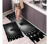 Lot de 2 Tapis de Cuisine Antidérapants Tunnel Infini Tapis de Sol de Cuisine Technologie du Futur Anti-Fatigue Confort pour Couloir, Salle à Manger, Entrée 43x75cm+43x150cm Gris Foncé
