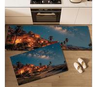 Lot De 2 Tapis De Cuisine Antidérapants, Village Sous Le Ciel Nocturne Architecture Égyptienne Antique,Résistant À La Poussière Tapis De Cuisine,Tapis De Sol Pour L'Intérieur, 45*75Cm+45*150Cm