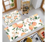 Lot De 2 Tapis De Cuisine Aquarelle Florale Pêche 50X80Cm+50X150Cm, Cuisine Devant Evier Antidérapant Lavable Illustration Simple Rose Corail Absorbant Entree Interieur Salon Tapis De Porte
