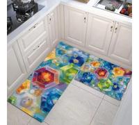 Lot De 2 Tapis De Cuisine Art Abstrait Antidérapants Absorbe Pierre Précieuse Hexagonale Tapis De Sol pour Éviers De Cuisine, Buanderie Et Salle De Bain 40x60cm+40x120cm, Bleu