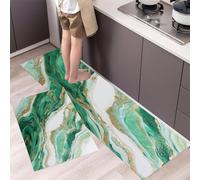 Lot de 2 Tapis de Cuisine Art Fluide Luxe 40x60cm+40x120cm, Antidérapant et Lavable, Tapis de Cuisine Devant Evier Motif Marbre Jade Absorbant l'Eau et l'Huile pour Manger, Buanderie, Vert Menthe