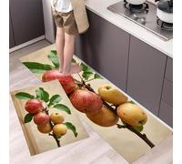 Lot De 2 Tapis De Cuisine Branches D'Arbres Pommes Antidérapants, Lavables, Tapis De Cuisine Style De Nature Morte Réaliste Absorbant L'eau Et L'huile, Pour Couloir, Salle à Manger, 45x75cm+45x150cm