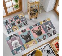 Lot de 2 Tapis de Cuisine Bulldog Expression Anti-Fatigue, Lavable Multicolore Tapis de Cuisine Dessins Animés Animaux De Compagnie antidérapants, pour Chambre à Coucher Couloir 50x80cm+50x150cm