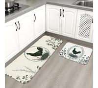 Lot de 2 tapis de cuisine chic de ferme pour le sol, motif poule rustique, doux, rembourrés, confortables, lavables et antidérapants pour zones de cuisson