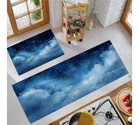 Lot De 2 Tapis De Cuisine Ciel Étoilé Mystérieux Antidérapant Lavable, Absorbe l'eau l'huile Tapis De Cuisine Bleu Marine pour Buanderie Chambre Coucher, Paysage Fantastique, 43X75Cm+43X150Cm