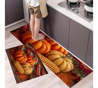 Lot De 2 Tapis De Cuisine Citrouille Maïs Feuilles D'Érable, Tapis De Cuisine Nature Morte D'Automne Anti-Fatigue Pour Décoration - Imperméables, Antidérapants Et Confortables 50x80cm+50x150cm