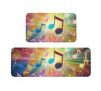 Lot de 2 tapis de cuisine colorés sur le thème musical en bois antidérapant et anti-fatigue pour la maison et le bureau