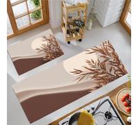 Lot De 2 Tapis De Cuisine Coucher De Soleil Dunes De Sable Feuillage, Antidérapants, Faciles à Entretenir, Tapis De Cuisines Style Nordique Vintage Anti-Fatigue Pour La Cuisine 50x80cm+50x150cm