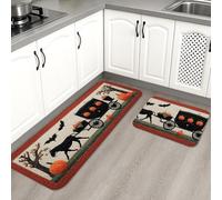 Lot de 2 tapis de cuisine d'automne pour sol, motif cheval rustique et calèche, tapis doux, rembourrés, confortables, lavables et antidérapants pour éviers de cuisine, buanderie, salle de bain