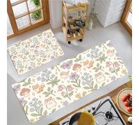 Lot de 2 Tapis de Cuisine Dessins Animés Animaux antidérapants, Tapis de Cuisine Crème Hamsters Oiseaux Fleurs Absorbe l'eau et l'huile, pour l'intérieur Chambre à Coucher Couloir 40x60cm+40x120cm