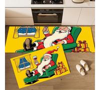 Lot de 2 Tapis de Cuisine Dessins Animés De Noël, Lavable en Machine | Tapis Cuisine Devant Evier Le Père Noël Boit Antidérapante, Absorbante, Résistante à la Tache pour Couloir, Salle à Manger