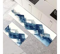 Lot de 2 Tapis de Cuisine Devant Evier Séchage Rapide Tapis Cuisine Antidérapants Lavable Absorbant Rug pour Couloir Salle à Manger Buanderie Chambre Salle de Bain Blue 100x160cm+100x300cm 1-1177