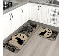 Lot de 2 tapis de cuisine doux pour le sol, les toiles de chat et d'araignée, rembourrés, confortables, lavables et antidérapants pour cuisine, éviers, buanderie, salle de bain