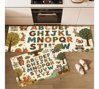 Lot de 2 Tapis de Cuisine Éducation Petite Enfance, Lavable en Machine | Tapis Cuisine Devant Evier Éducation À L'Alphabet Antidérapante, Absorbante, Résistante à Tache pour Couloir, Salle à Manger