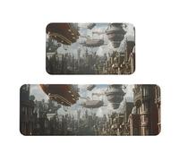 Lot de 2 tapis de cuisine en bois antidérapant Steampunk motif bateau fantaisie tapis de sol anti-fatigue pour la maison et le bureau