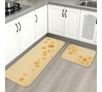 Lot de 2 tapis de cuisine en feuilles d'érable - Motifs de branches naturelles saisonnières - Motif floral - Jaune automne - Lavable, pour évier, buanderie, entrée, couloir