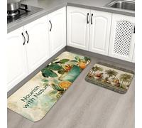 Lot de 2 tapis de cuisine en forme d'agrumes pour le sol, motif fruits vintage, doux, rembourrés, lavables, antidérapants pour éviers de cuisine, zones de cuisson