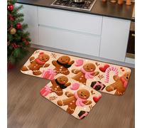Lot de 2 tapis de cuisine en pain d'épices pour sol, joli biscuit, doux et festif, coussin d'hiver, confortable, lavable, antidérapant pour éviers, buanderie, salle de bain