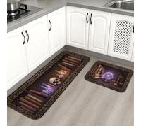 Lot de 2 tapis de cuisine fantaisie, vintage, boussole, crâne, automne, marron, doux, lavable, tapis de sol épais pour évier, buanderie, salle de bain, coiffeuse