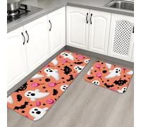 Lot de 2 tapis de cuisine fantômes pour le sol, motif esprits d'Halloween, doux, rembourrés, confortables, lavables et antidérapants pour cuisine, éviers, buanderie, salle de bain