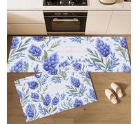 Lot de 2 Tapis de Cuisine Fleurs Lavande Antidérapants Lavables Tapis de Porte Champs Fleurs Provence Absorbant l'Eau et l'Huile pour Couloir, Salle à Manger, Entrée, 45x75cm+45x150cm, Bleu-Violet
