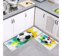 Lot de 2 Tapis de Cuisine Football Mur De Briques Anti-Fatigue, Lavable Noir Blanc Tapis de Cuisine Style Graffiti De Rue antidérapants Imperméables, pour Couloir Buanderie 43x75cm+43x150cm