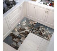 Lot De 2 Tapis De Cuisine Formes Géométriques Antidérapant Lavable, Absorbe l'eau Tapis De Cuisine Architecture Surréaliste pour Couloir Cuisines Chambre, Couleur De La Terre, 44x75cm+44x120cm