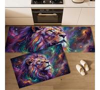 Lot De 2 Tapis De Cuisine Lavable en Machine,Illustrations De La Constellation du Lion Tapis Antidérapant Cuisines pour Cuisine, Salle À Manger (43×75Cm+43×150Cm,Violet)