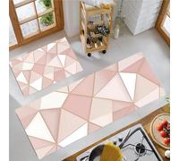 Lot De 2 Tapis De Cuisine Marbre Géométrique 44X75Cm+44X120Cm, Cuisine Devant Evier Antidérapant Lavable Triangle en Feuille d'or Rose Blush Absorbant Entree Interieur Salon Tapis De Porte