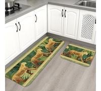 Lot de 2 tapis de cuisine motif léopard tropical pour sol, style vintage, jungle, rembourré, confortable, lavable, antidérapant pour cuisine, évier, buanderie, salle de bain