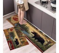 Lot De 2 Tapis De Cuisine Orignaux Cabanes Dans Les Bois Canoës, Antidérapants, Super Absorbants, Lavables, Tapis De Cuisine Style Country Américain Pour évier De Cuisines 45x75cm+45x150cm, Brun