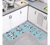 Lot de 2 Tapis de Cuisine Panda Pose De Danse Anti-Fatigue, Noir Blanc Tapis de Cuisine Dessin Animé Amusant Confortables Antidérapants, pour Chambre à Coucher Couloir Salle de Bain 50x80cm+50x180cm