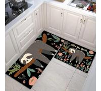 Lot De 2 Tapis De Cuisine Paresseux Mignon Antidérapant Lavable, Absorbe l'eau l'huile Tapis De Cuisine Noir Anthracite pour Buanderie Chambre Coucher, Animal De Dessin Animé, 40X60Cm+40X120Cm