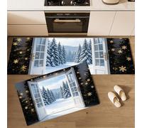 Lot de 2 Tapis de Cuisine Paysage D'Hiver, Lavable en Machine | Tapis Cuisine Devant Evier Porte De Noël Forêt Enneigée Antidérapante, Absorbante, Résistante à la Tache pour Couloir, Salle à Manger